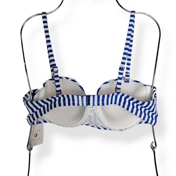 Shade & Shore Blue Striped Underwired Bikini Top 32B - Picture 2 of 3